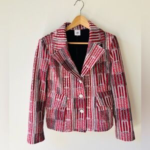 CAbi Red Patterned Tweed Jacket - Women's Button Front Blazer, Size S
